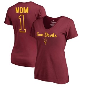 Arizona State Sun Devils Women’s Maroon Number 1 Mom V-Neck T-Shirt